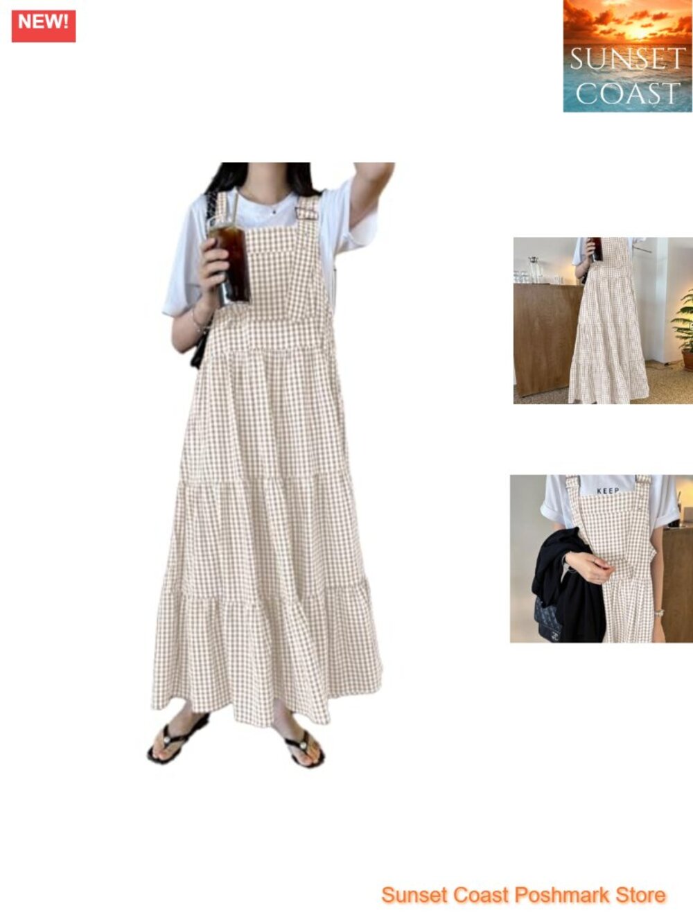 Vintage Plaid Suspender Maxi Dress Sleeveless Ruffle Jumper Overalls